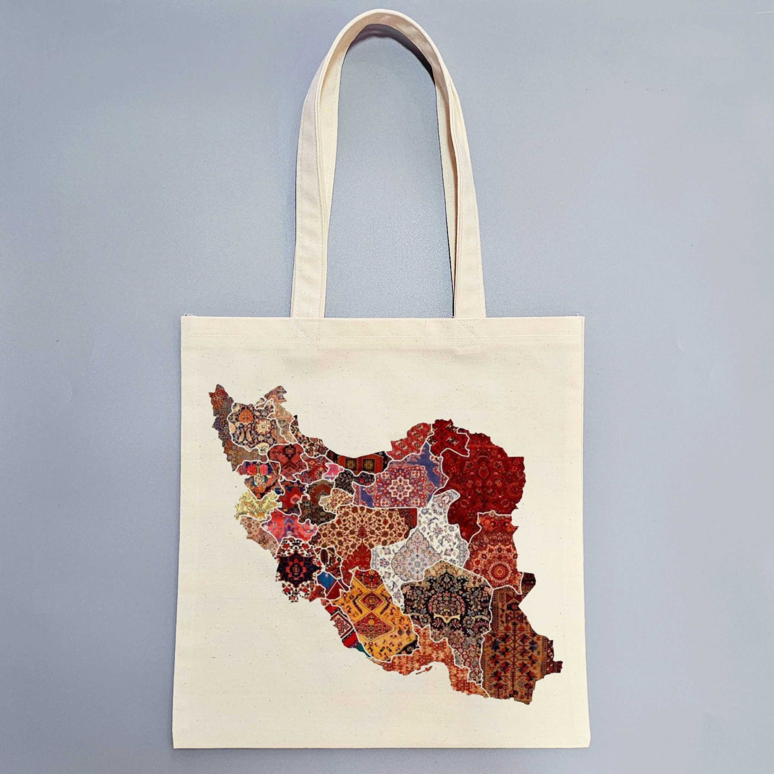 Main image of 可重复使用的自然米色帆布购物袋 – 带伊朗地图设计