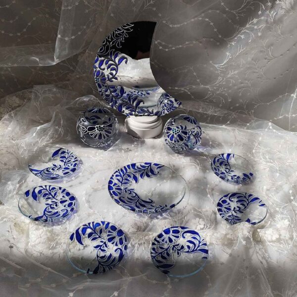 Vitarail 七辛桌套装 —— 花卉设计，配镜子、鱼缸与大托盘（9 件套）