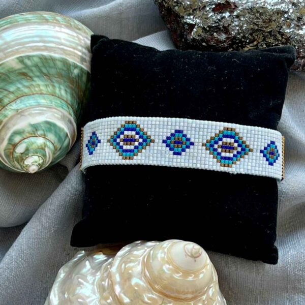 编织钢串珠手链 – 女士款，邪眼图案