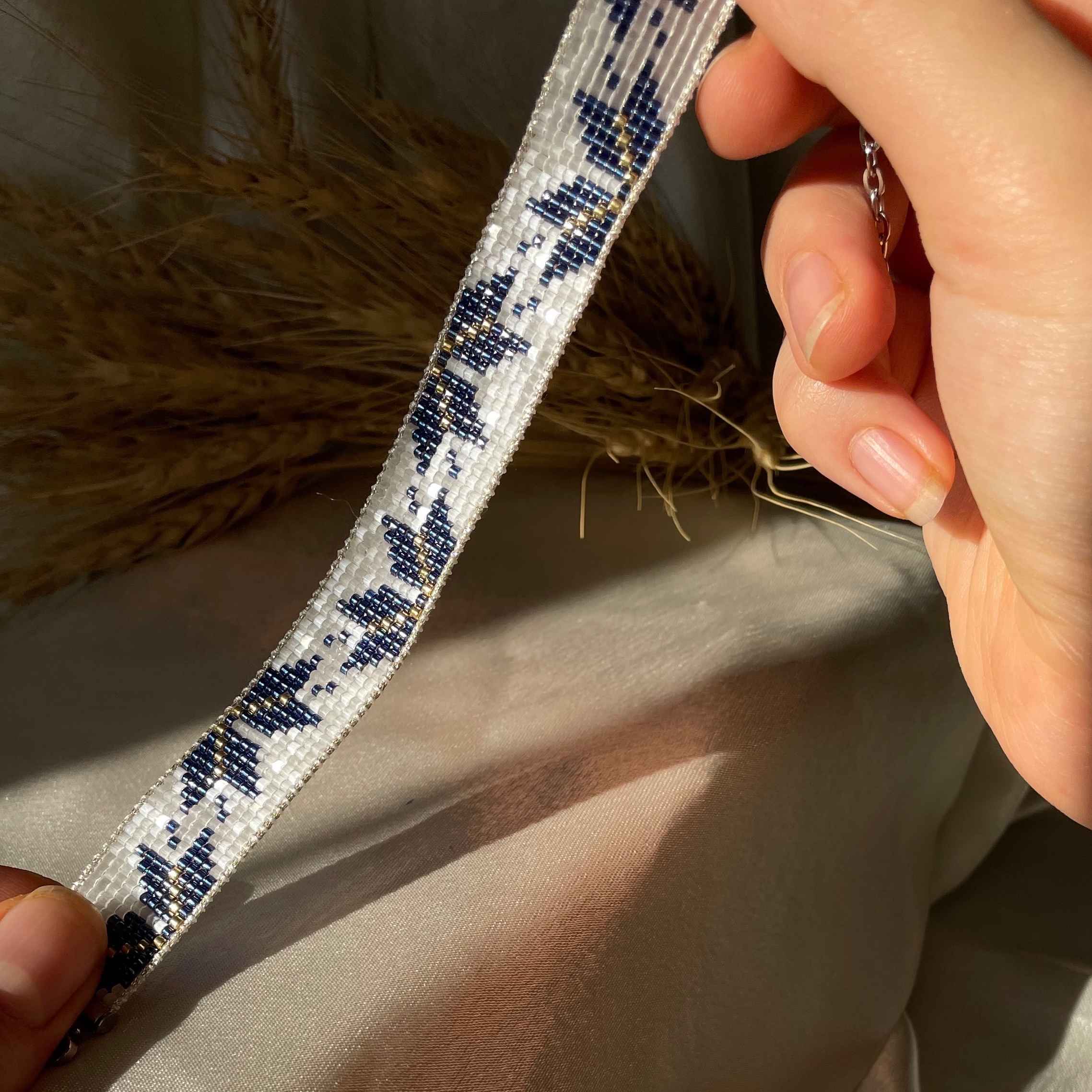 编织钢串珠手链 – 女士款,花卉图案,Ela 款