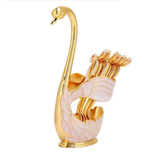 蝴蝶结茶勺套装，含天鹅造型勺架（6件套）