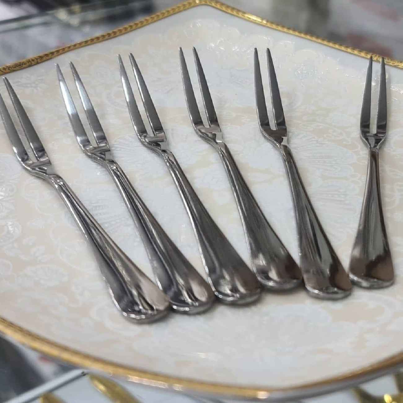 优雅不锈钢甜品叉 – 抛光表面(6件套)