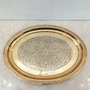 印度圆形黄铜托盘 – 高品质花卉雕刻
