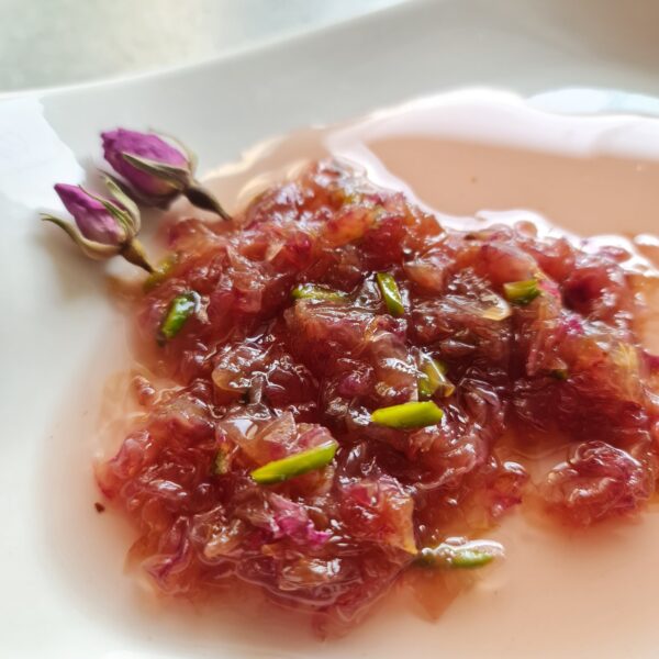 伊朗果酱 – 大马士革玫瑰配开心果碎，手工制作，380 克 (2 瓶装)