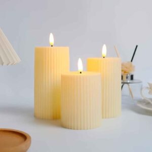 圆柱LED蜡烛 – 不同高度，凹纹设计（3个装）
