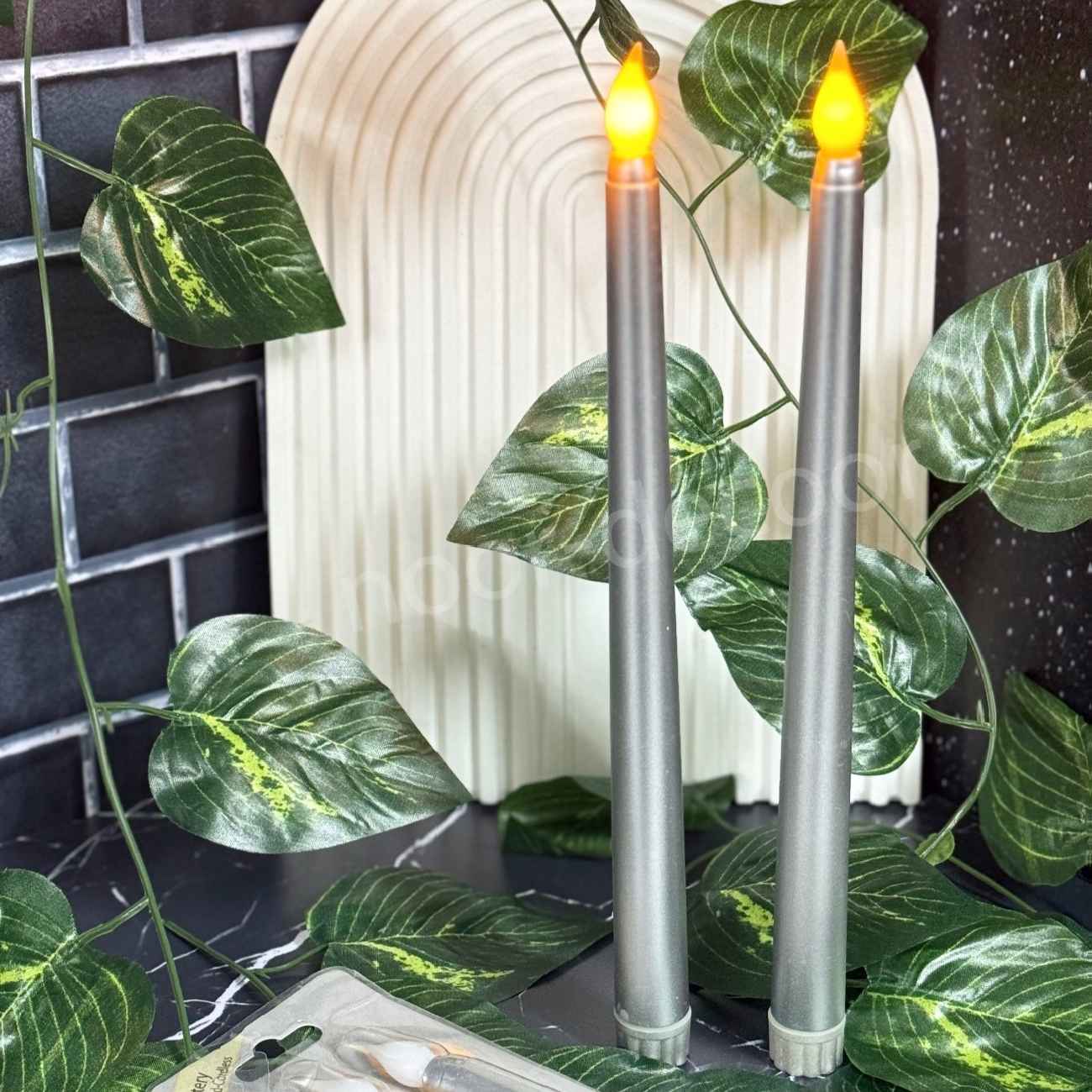 圆柱LED蜡烛 – 安全时尚可持续银色(4个装)