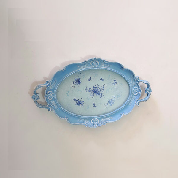 聚树脂托盘 – 蝴蝶与花卉图案 华丽蓝色框架