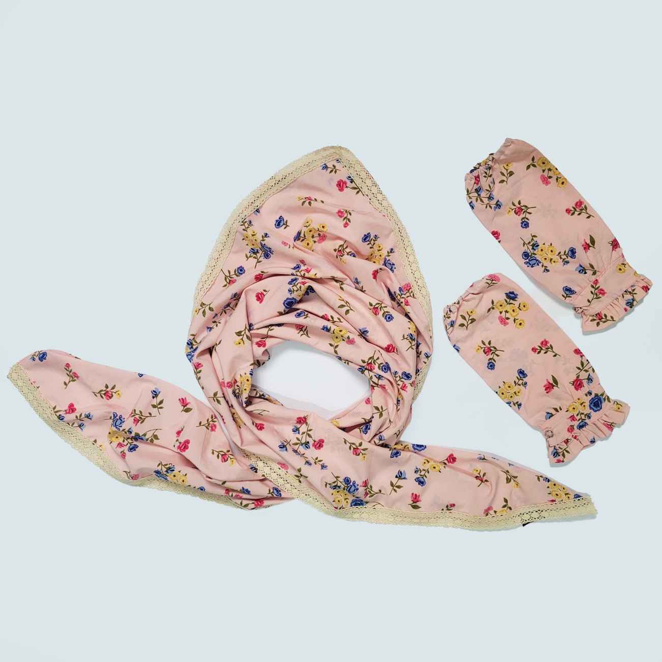 女士围巾 – 带袖套，花卉褶皱围巾，饰边设计