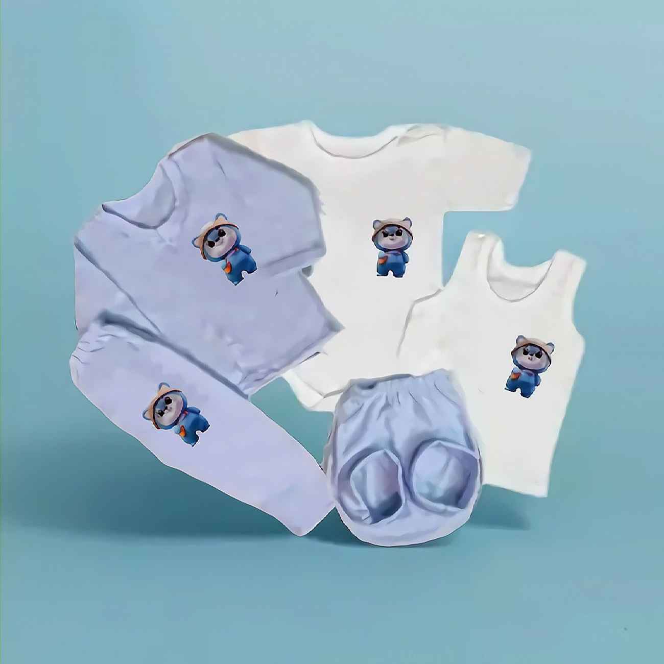 婴儿必备熊图案服装套装 – 五件套