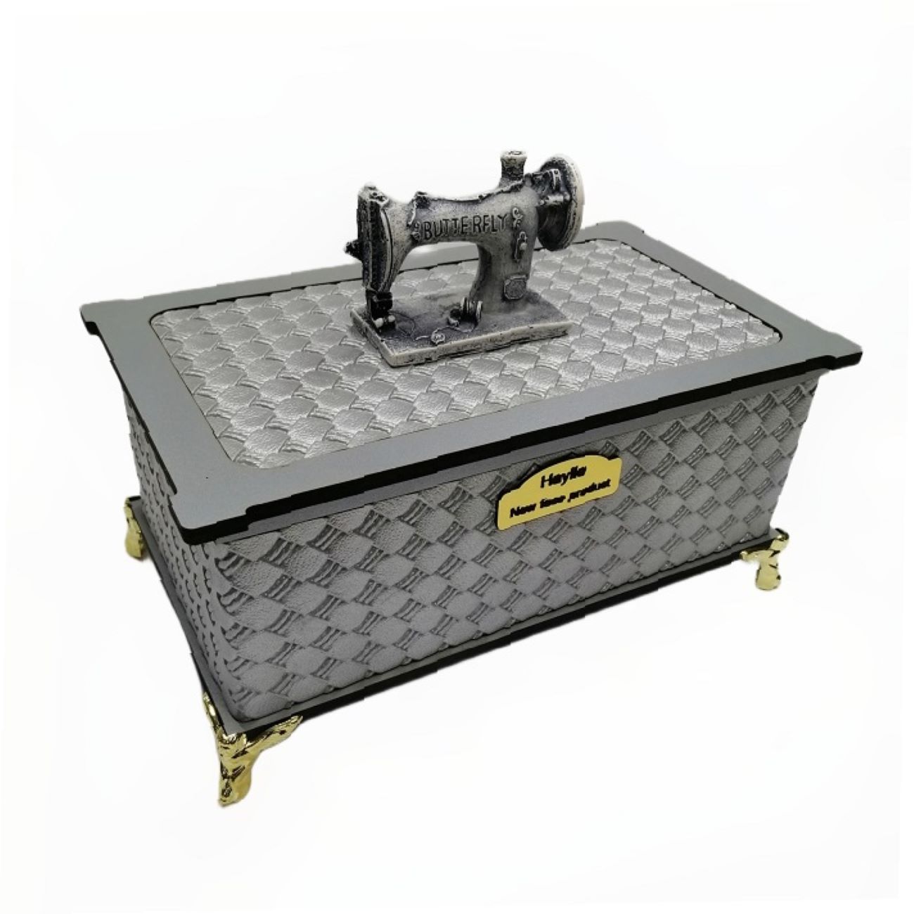 木质缝纫盒 – 人造皮革外罩，附多种缝纫工具