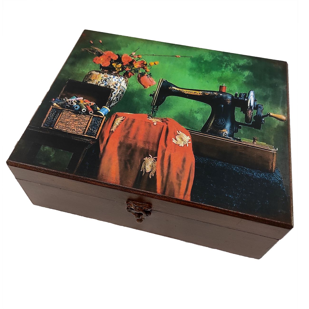 木质缝纫盒 – 多隔层收纳工具,艺术设计