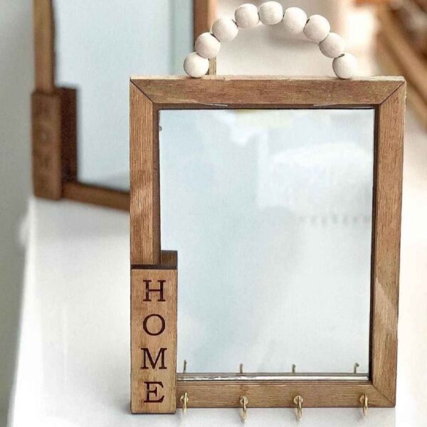 Beaded Wooden Wall-Mounted Mirror Key Holder 4 hooks