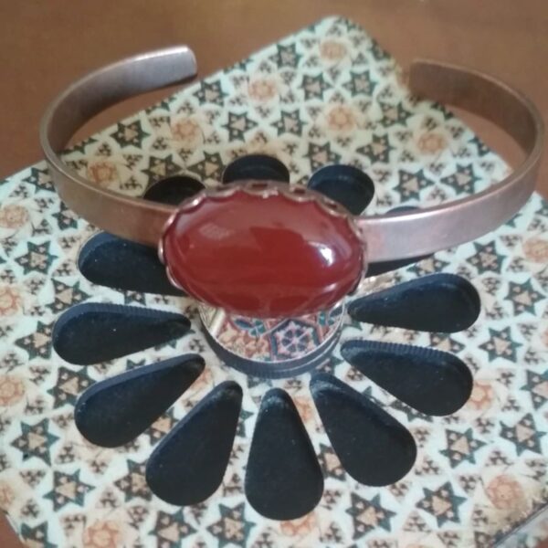 Copper Bracelet with Red Agate Stone Elegant and Traditional Jewelry