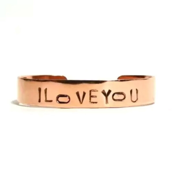 Engraved Cuff Copper Bracelet with English Calligraphy