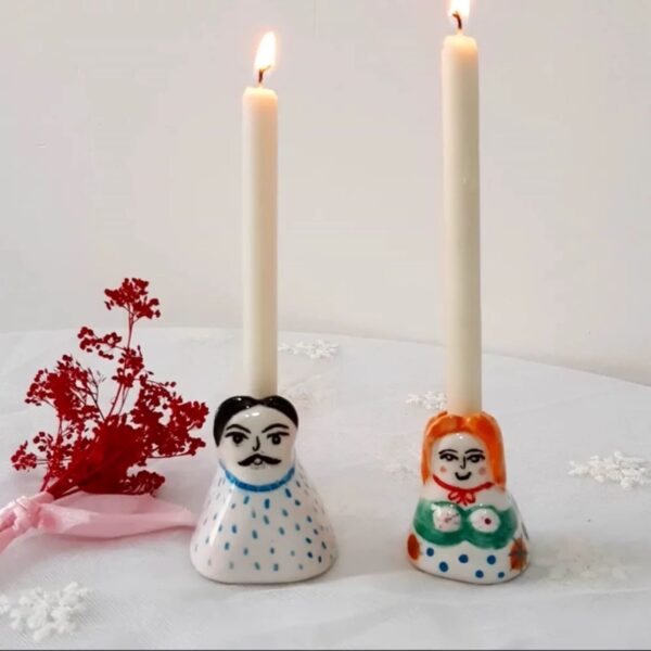 Handmade Ceramic Candle Stick in Small Size - Couple Design (2)