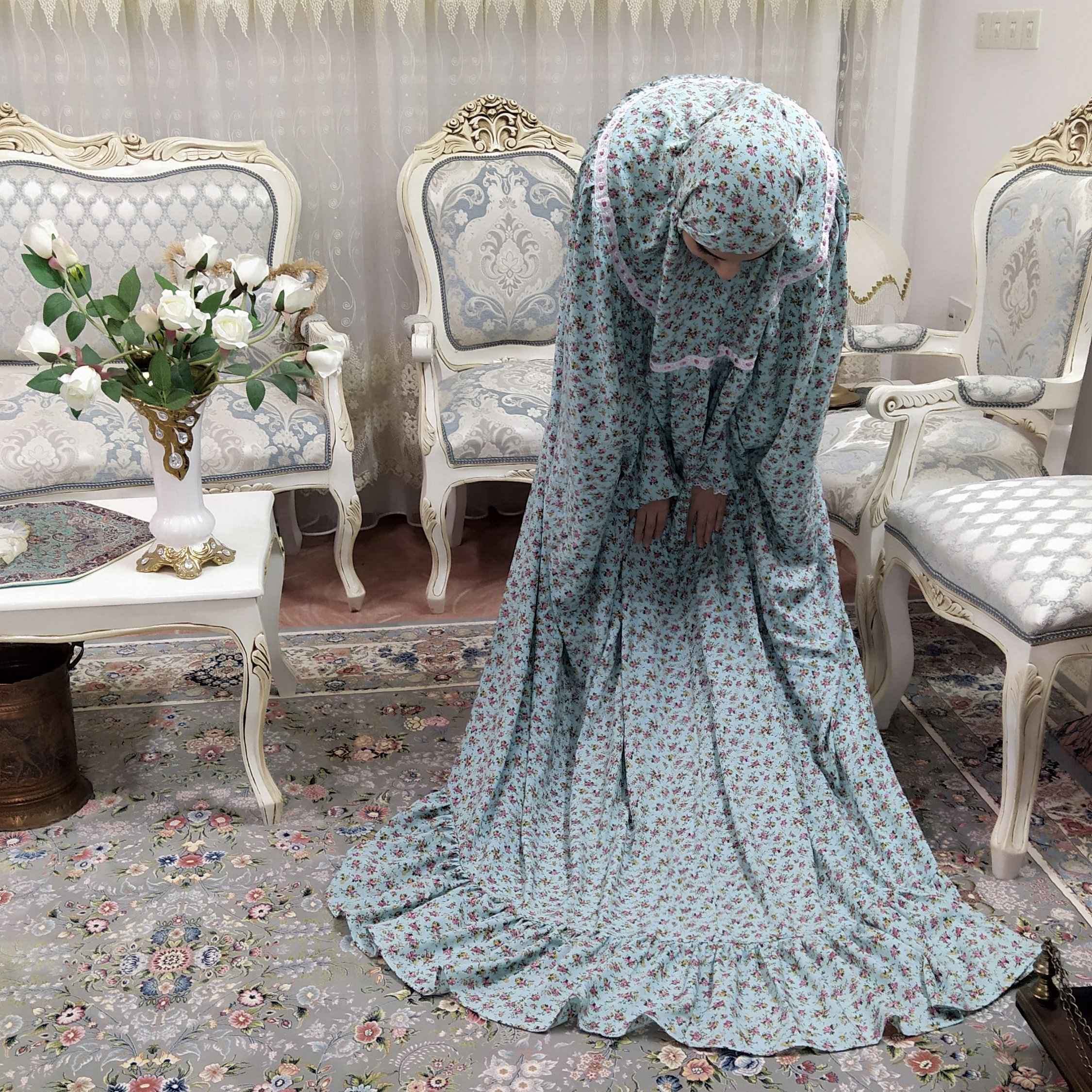 伊斯兰祈祷披肩 – 鱼纹设计，棉质带袖，女士款