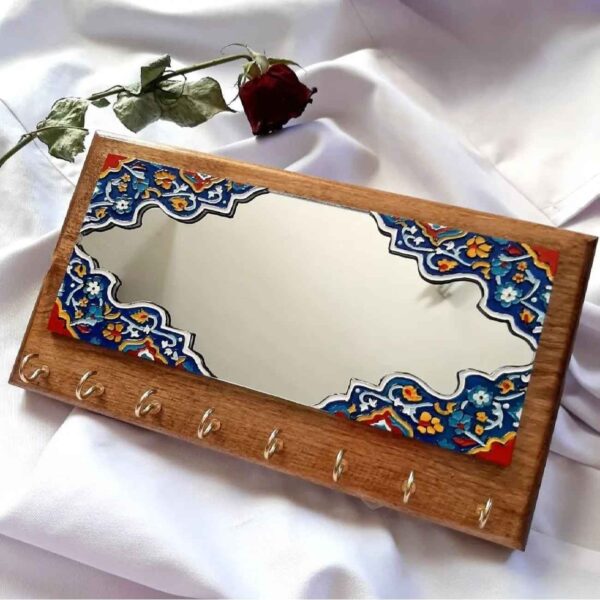 Wall-Mounted Mirror Key Holder with Embossed Vitreous Painting (1)