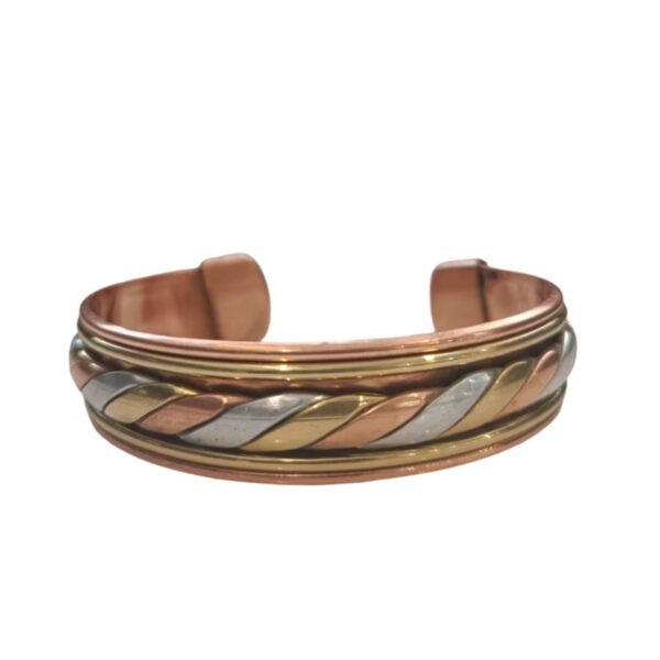 Wide Copper Bracelet with Silver and Gold Weave, Premium Quality (2)