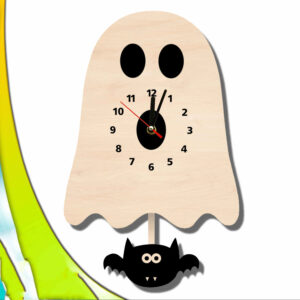 木质儿童挂钟 – 摆锤设计，幽灵主题，适合游戏室