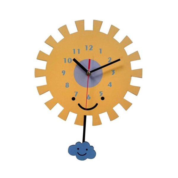 木质儿童挂钟 – 摆锤设计，太阳与云彩主题
