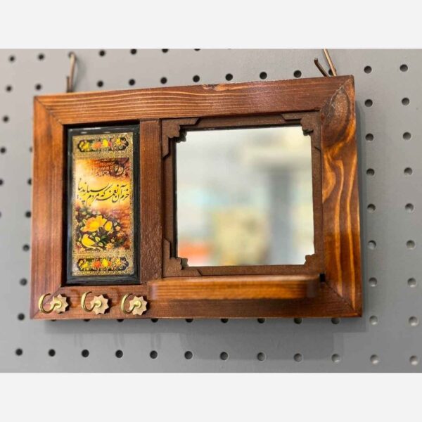 Wooden Wall-Mounted Mirror Key Holder with Traditional Design (1)