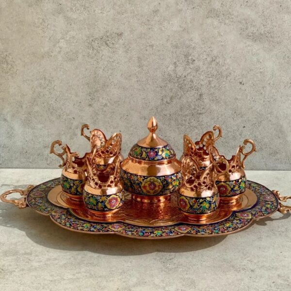 6-person Copper and Mina Kari Tea Set with Very Delicate and Unique Patterns (1)