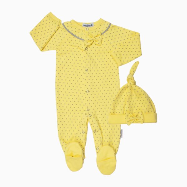 Baby Jumpsuit with Attached Socks & Hat Set, Lemon Yellow Color (2)