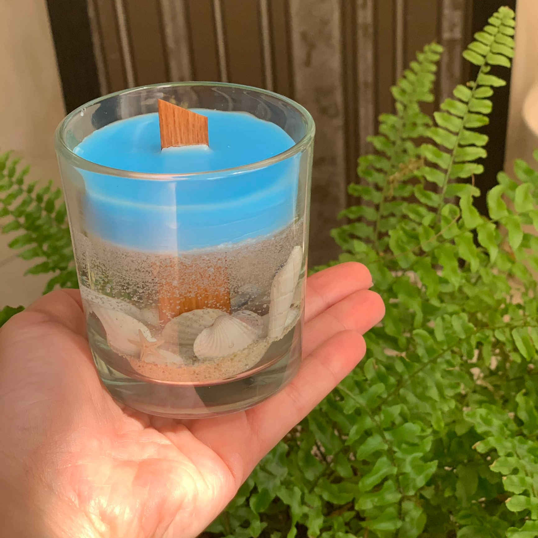 海滩主题玻璃罐蜡烛 – 海浪香气,海岸风格