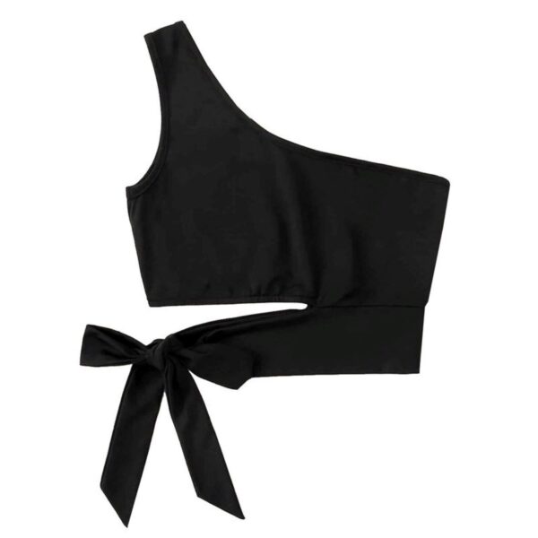 Black One-Shoulder Cropped Top – Suitable for Layering and All Seasons