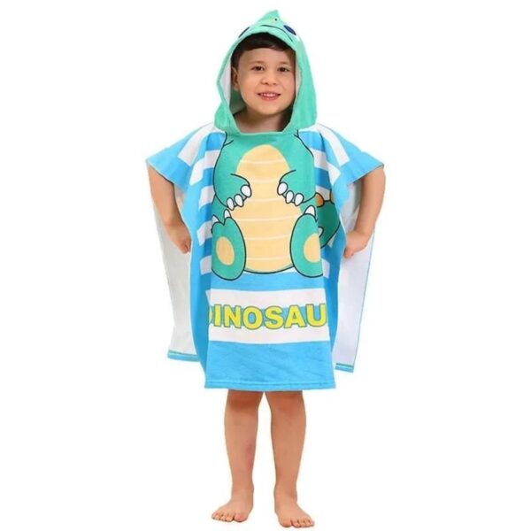 Blue Children's Poncho Bath Towel with Dinosaur Design (5)