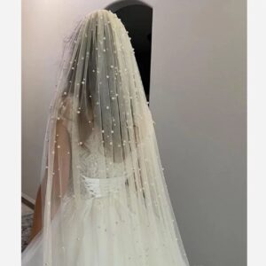珍珠点缀新娘头纱，婚礼华丽亮点（2/5 米）