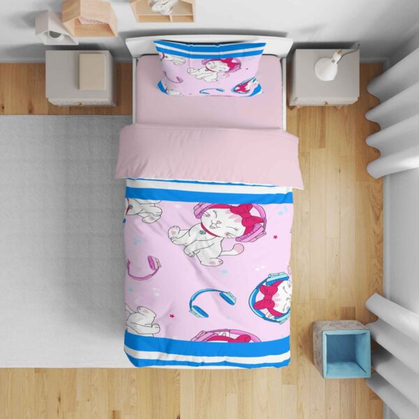 Cat and Headphones Design Bedding Set, 5 Piece Single Size