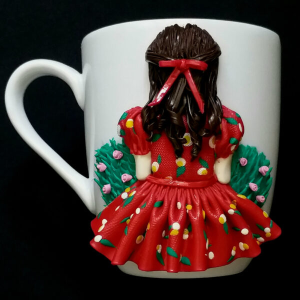 Ceramic Mug – Handmade Doll Design Girl in Red (2)