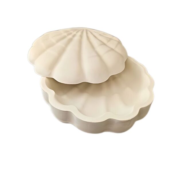 Concrete Seashell-Design Jewelry Box With Lid for Rings, Earrings, and Small Accessories (1)