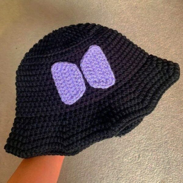 Cozy Crochet Bucket Hat with Cheerful Bow Pattern – Suitable for Fashion-Forward Looks (2)