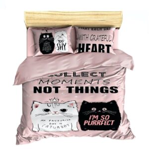 舒适夜晚床品套装 – 儿童小猫设计，5件套