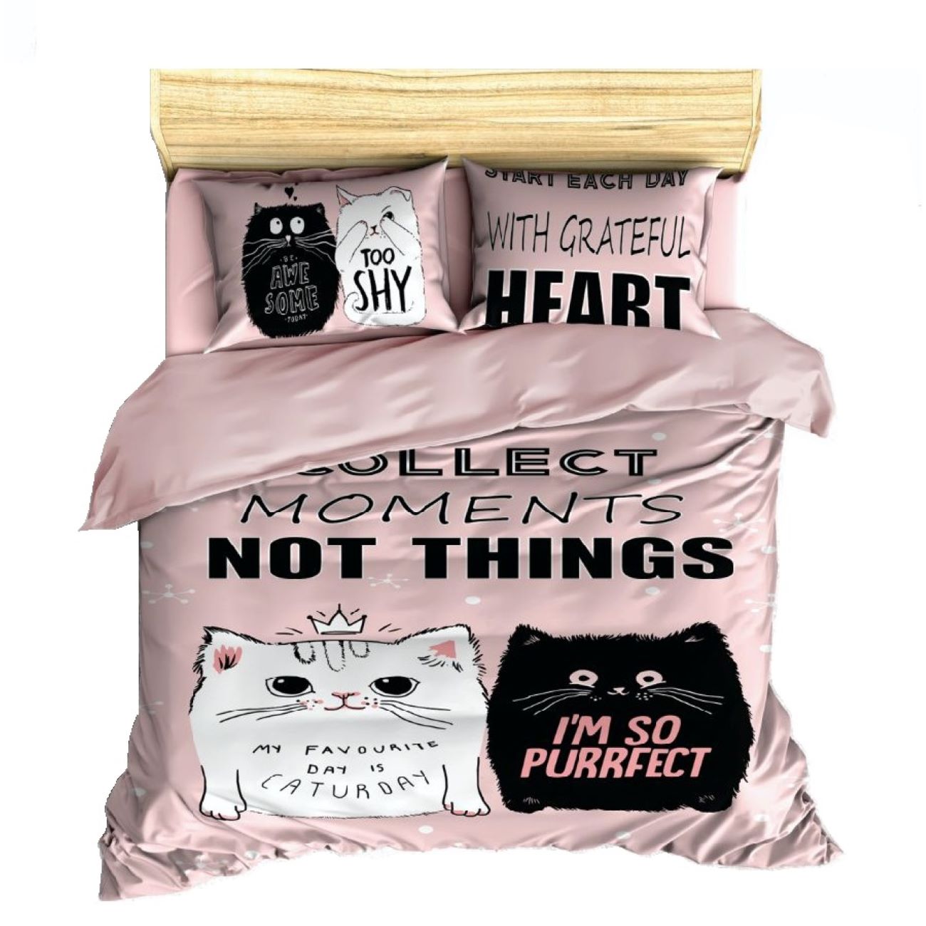 Main image of 舒适夜晚床品套装 – 儿童小猫设计，5件套