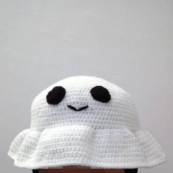 Cute Smiling Ghost Design Handmade Crochet Bucket Hat (3)