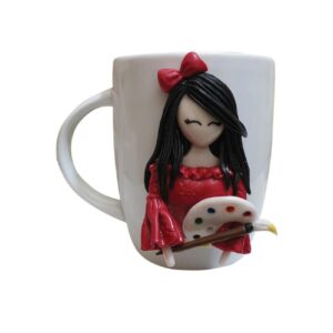 装饰性陶瓷马克杯 – 独特花纹，艺术女孩风格