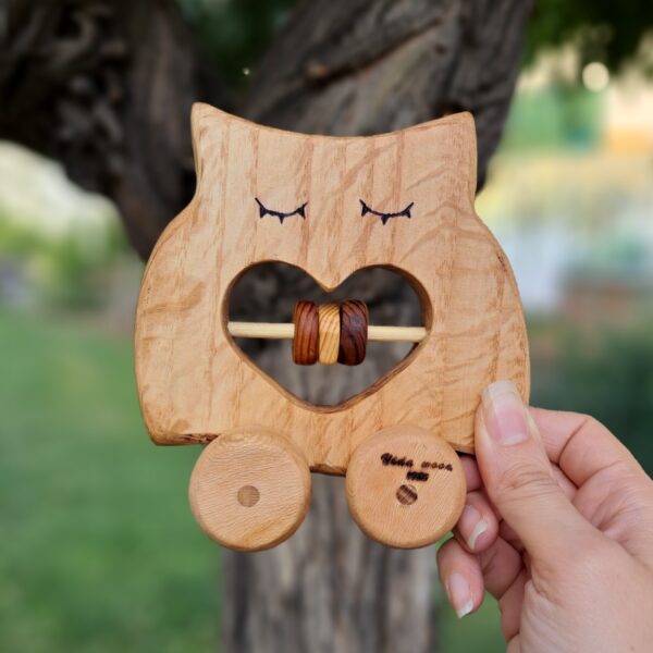 Eco-Friendly Wooden Owl Rattle – Perfect for Sensory Play