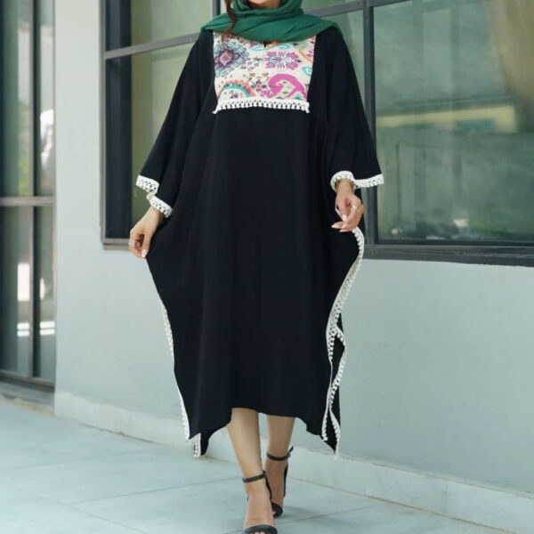 Elegant Black Abaya-Style Mantu – Summer Wear with a Perfect Fit and Indian Embellishments (1)