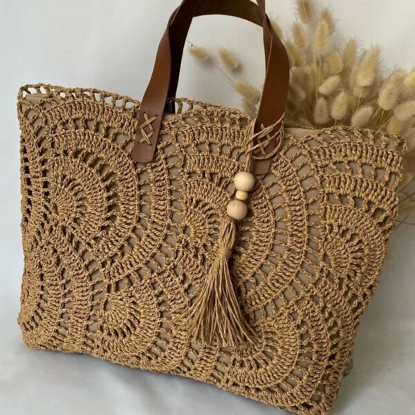 Elegant Handwoven Raffia Handbag – Crafted with Soft Paper Yarn (2)