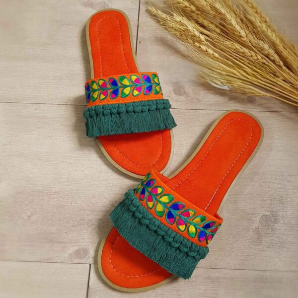 Embroidered Macrame Indoor Slipper for Women - Soft & Handmade with Leaf Design (1)