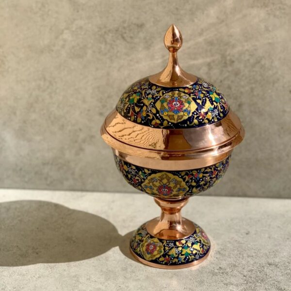 Engraved Persian Minakari Copper Sugar Bowl with Lid (1)