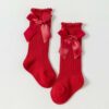 Thumbnail 2: 女童长筒蝴蝶结袜 – 高品质红色纯棉