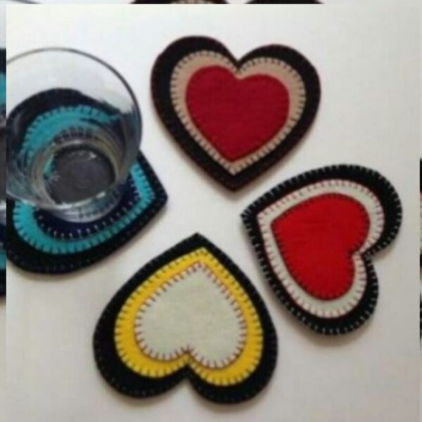 Heart-Shaped Felt Coasters Set Suitable for Dining Rooms and Coffee Tables (6x)