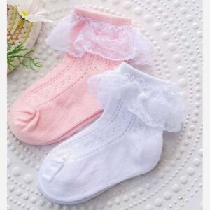 进口女童白色蕾丝边纯棉袜 – 高品质（2-4 岁）