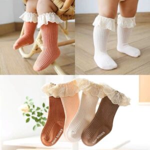婴幼儿蕾丝边过膝袜（0–4 岁）