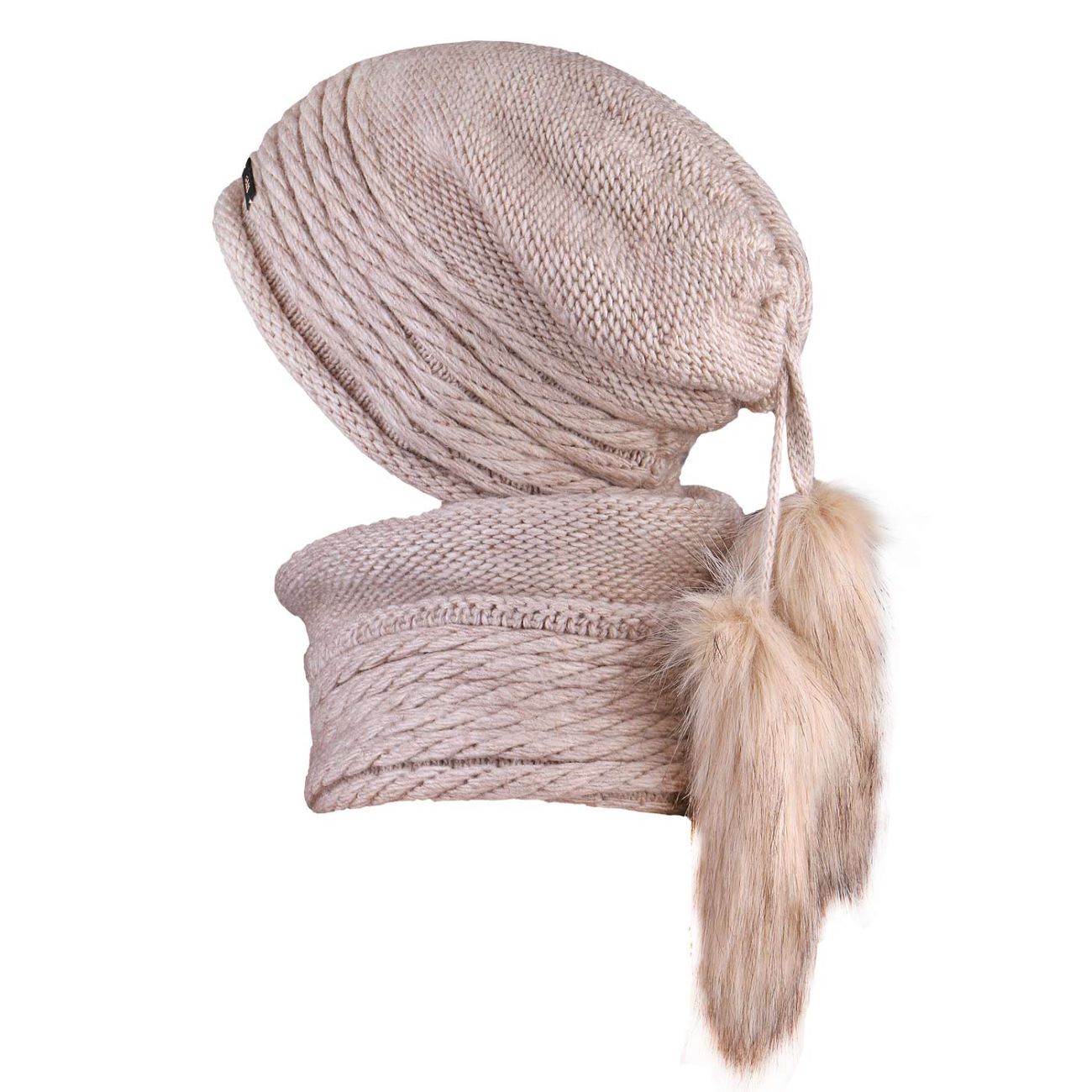 针织帽与围巾套装，Sam款 – 毛绒内衬