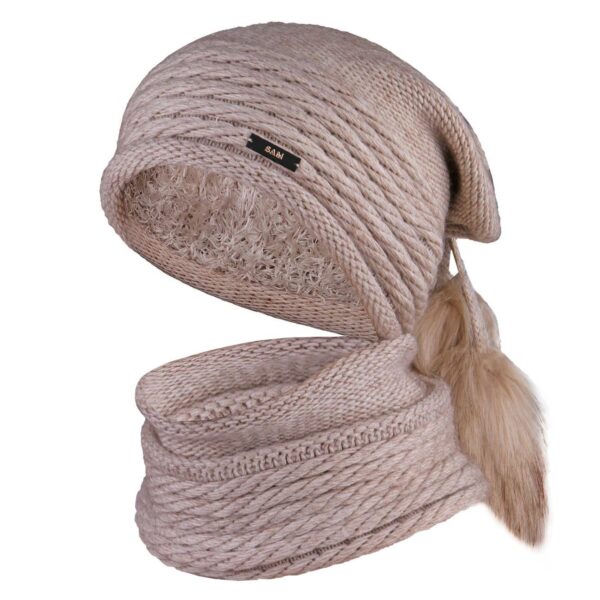 Knitted Hat And Scarf Set, Sam Model, With Fur Lining (8)